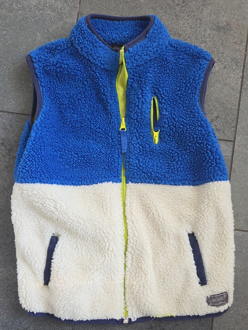 Boys Blue & Cream Sherpa Fleece Vest with Neon Zip Edsie Bauer